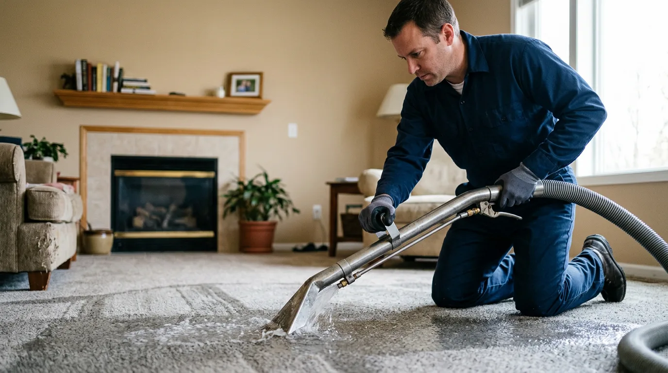 Water damage restoration technician working near Foxboro, WI